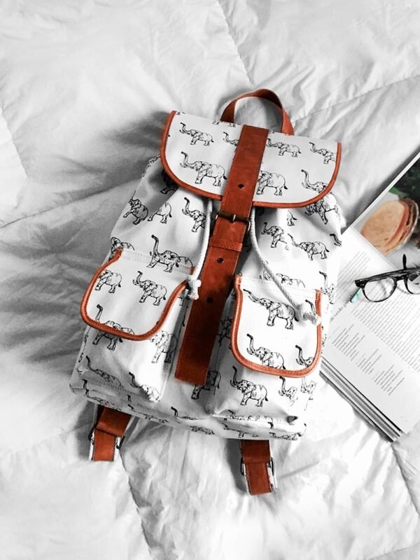 Elephant Print Canvas Backpack